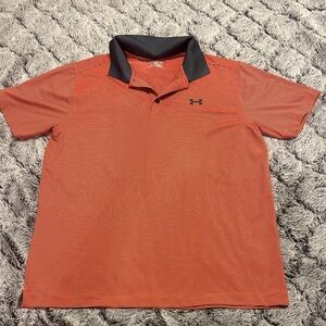 🌲Under Armour Men's Striped Orange and Grey Polo Shirt